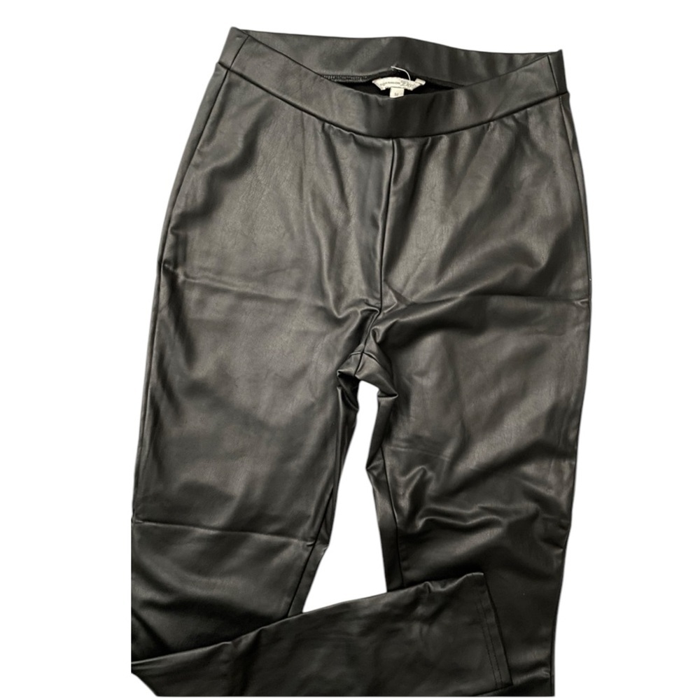 TOM TAILOR Contemporary Black Faux Leather Leggings Zip Up‎ Side Waist size 32